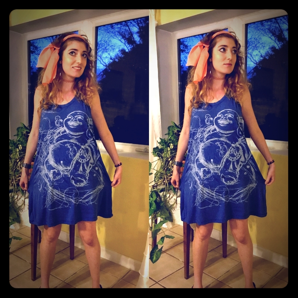Big Happy Buddha Blue 100% Cotton Tank Dress
